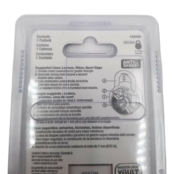 3X Master Lock Anti-Shim 3-Digit Combination Padlock 1500D Black Lock 1-7/8 in - Picture 7 of 8
